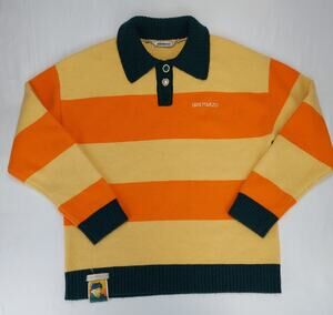 13De Marzo Academia Polo Striped Teddy Bear Sweater Embroidered Oversized M